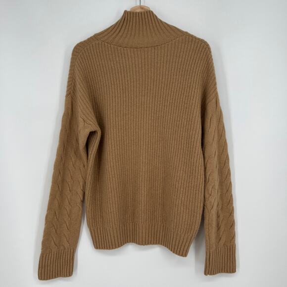 Silk Maison Sweater Cable Oversized Cashmere Wool Blend Small Turtleneck Camel - Picture 4 of 9